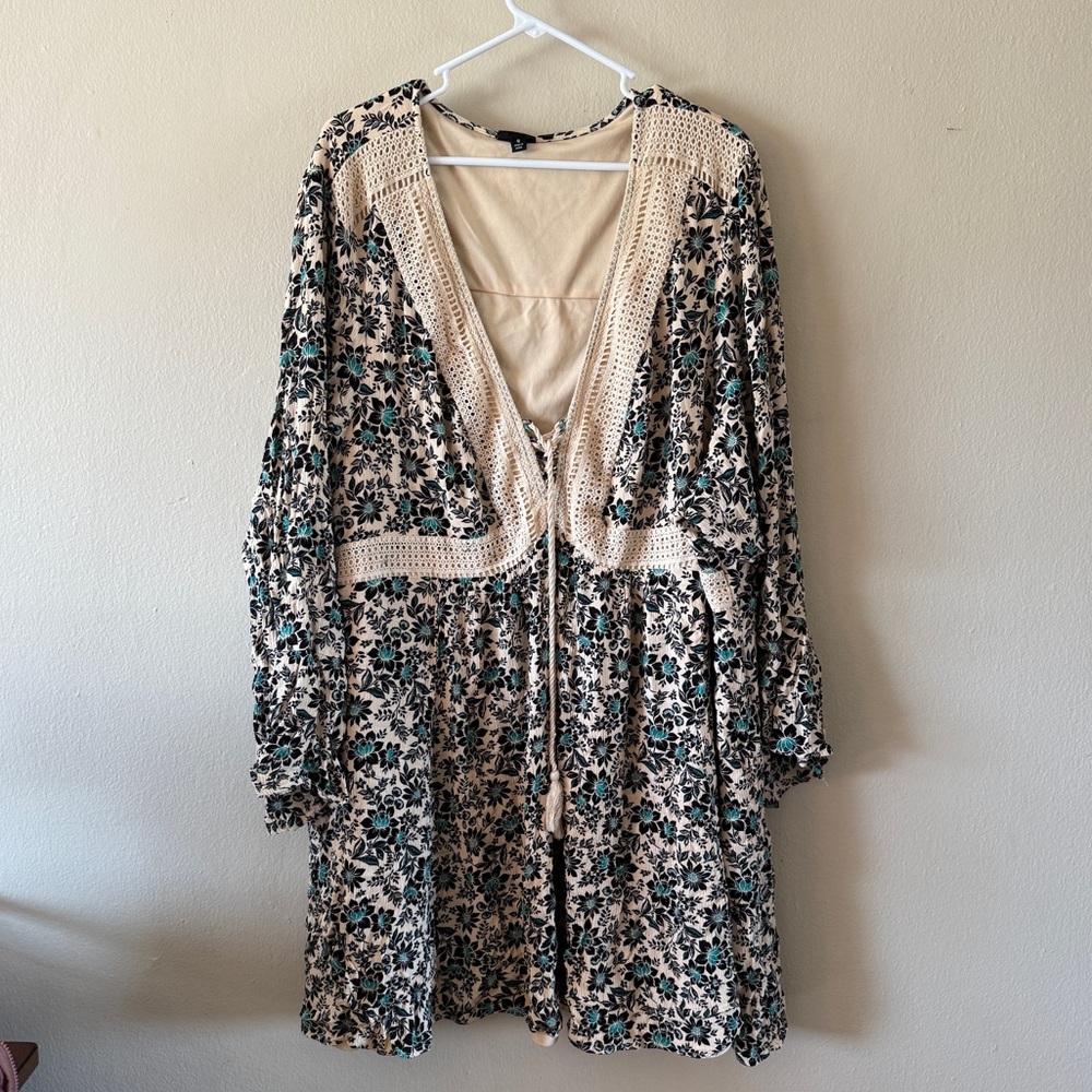 Black Floral Gauze Crochet Lace Trim Babydoll Dress Size 6 6X Cottagecore Boho